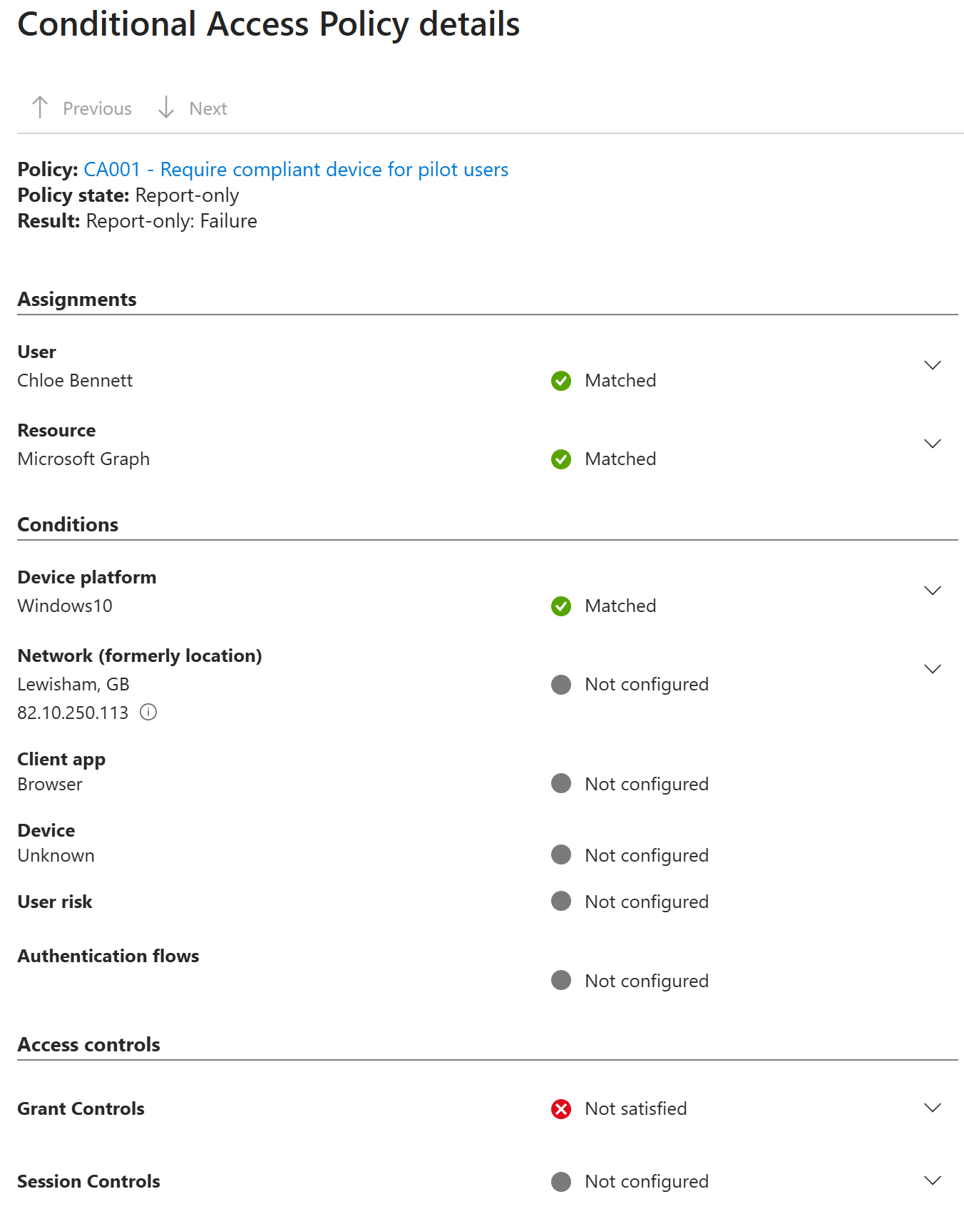 Report-only failure for Chloe Bennett sign-in from unmanaged home PC